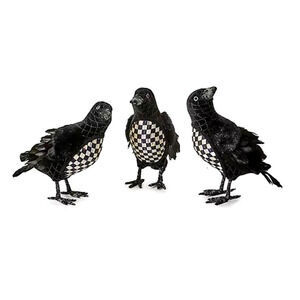 MACKENZIE-CHILDS Haunted House Black Velvet & Check Crows Figurines Set of 3 New